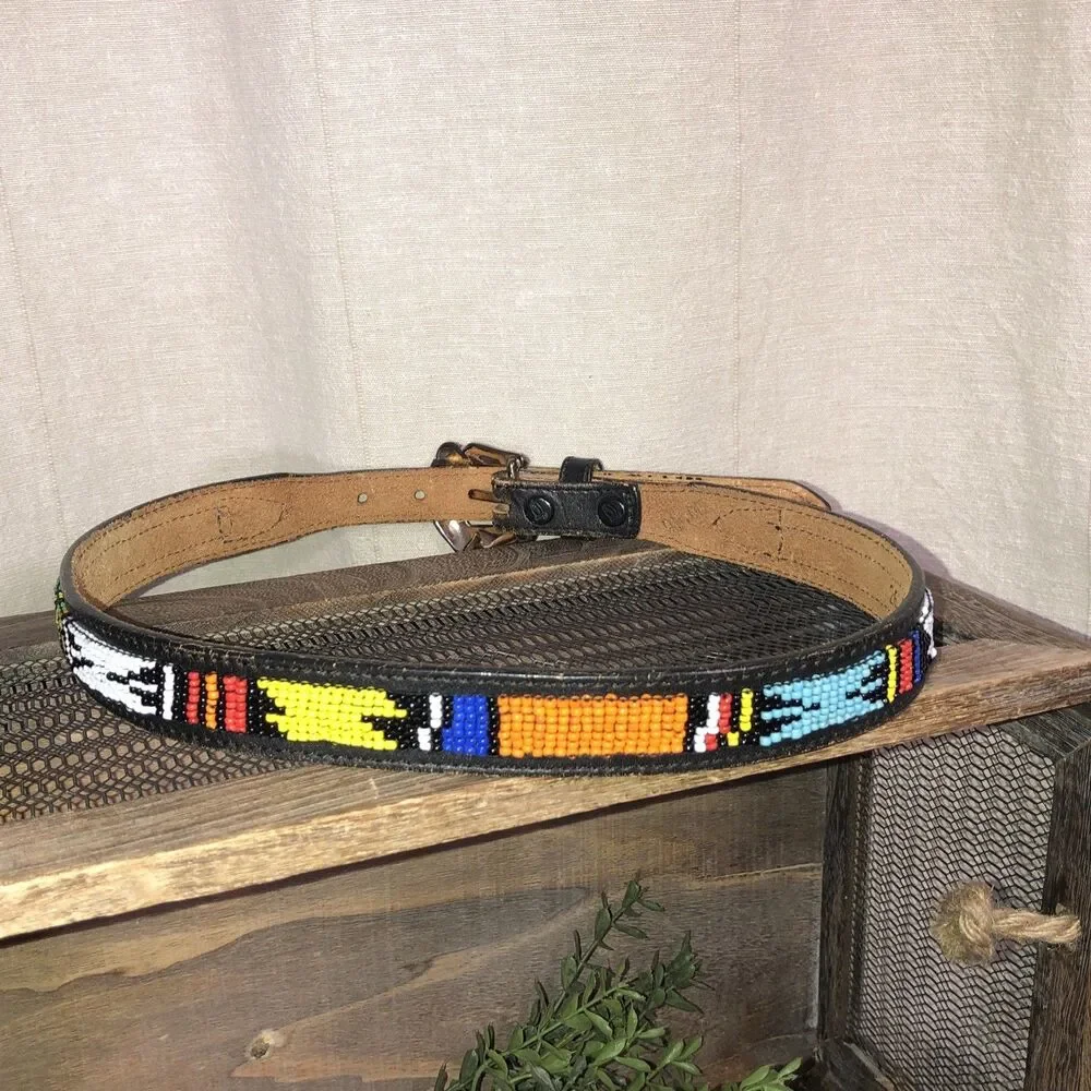 Vintage Justin’s Leather Belt Child 513BK Southwest Beaded Seed Bead 26 in USA